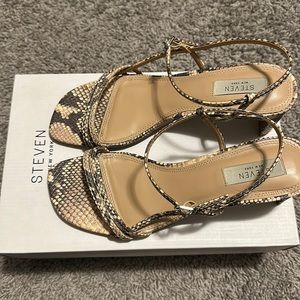 Steven New York Low Heel Leather Snake Print Sandals; size 9